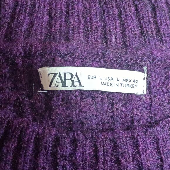 Zara Women Large Oversized Dark Purple Soft Knit Crew Neck Ski Sweater - Picture 3 of 3